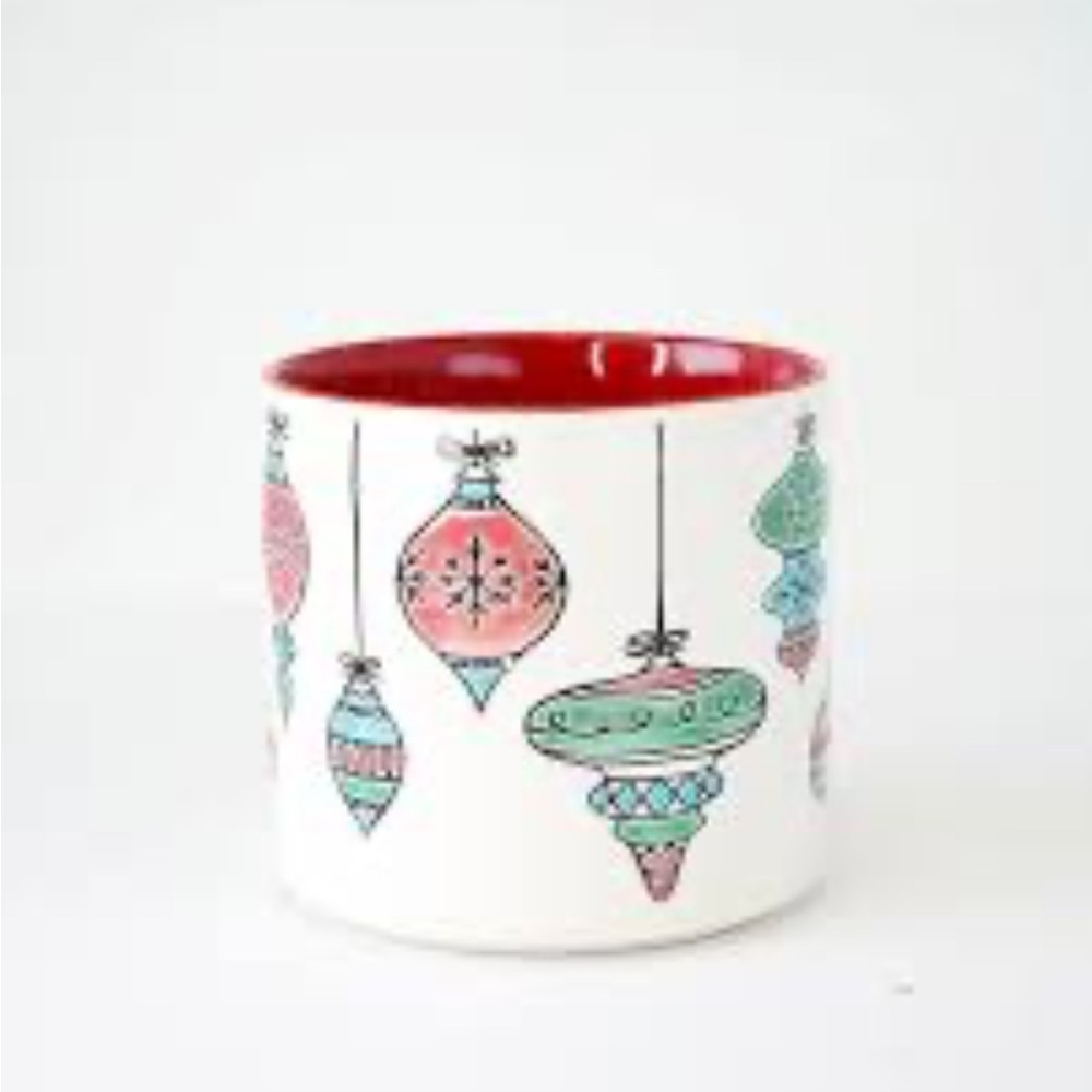 Holiday Ornament Ceramic Planter - White with Red Interior